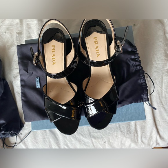 Prada Criss Cross Patent Leather Sandals